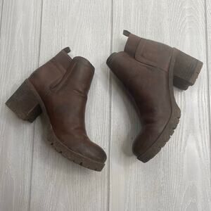 Korks Kork-Ease Women's Elsie Brown Faux Leather Chunky Ankle Boots Size 7.5